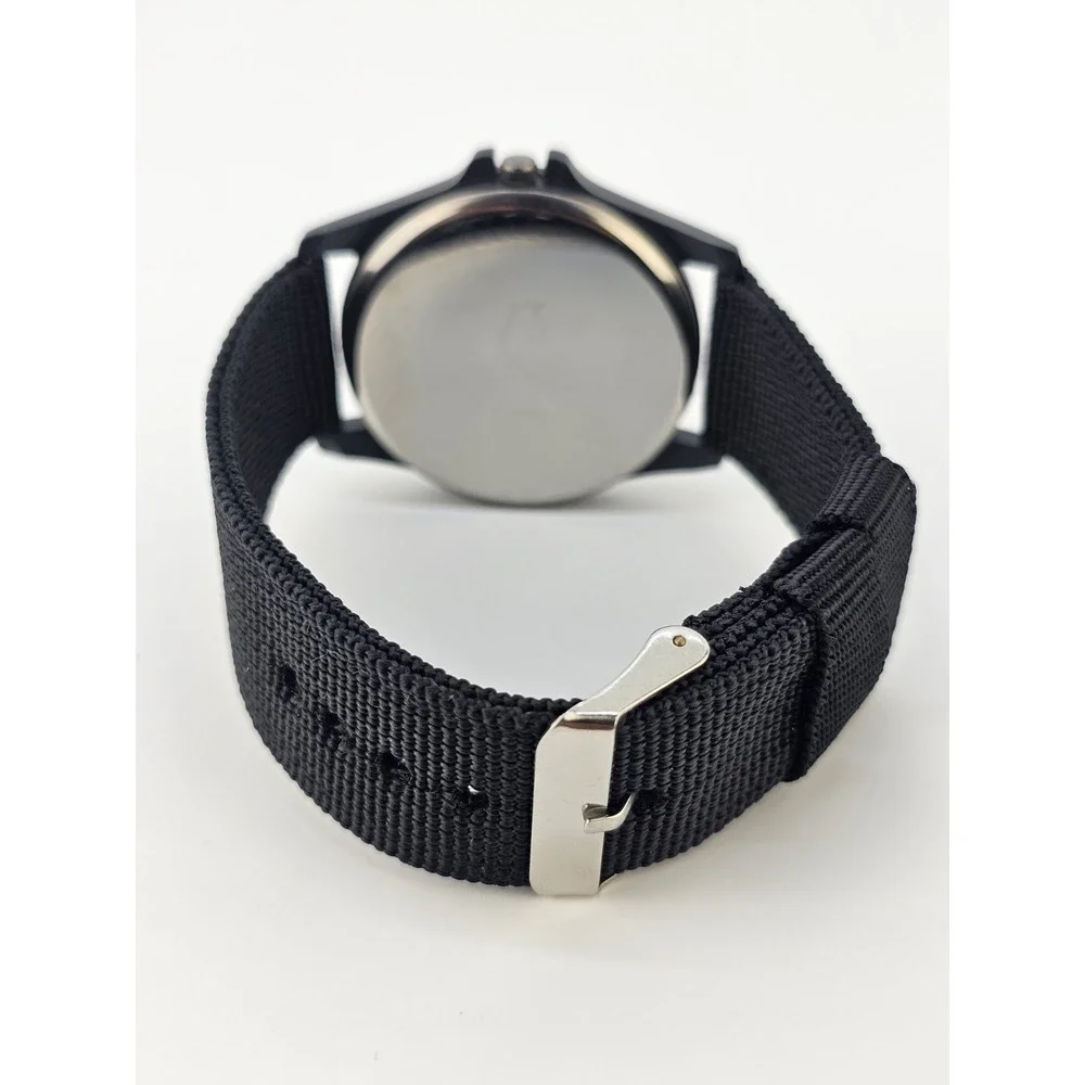 41MM Field Men Analog Watch White Dial Date Black Canvas Nylon Bands New Battery